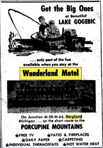 Lake Gogebic Motel (Wonderland Motel) - June 1967 Ad